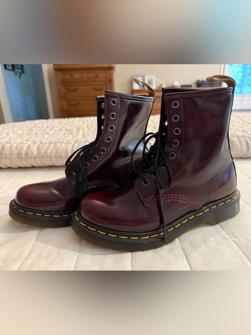 Dr. Martens Women's Lace-Up Patent Cherry Red Combat Boots